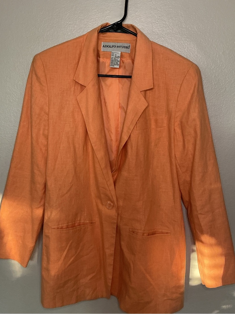 VINTAGE Adolfo Studio Linen/ Cotton Blend Orange Women's Blazer Jacket Size 6